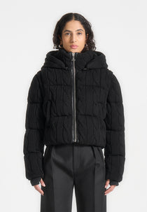 Kristina - 2-in-1 Cable Knit Puffer Jacket/Gilet - Black