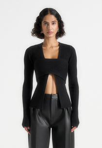 Marisa - 2-In-1 Knit Bandeau Cardigan - Black