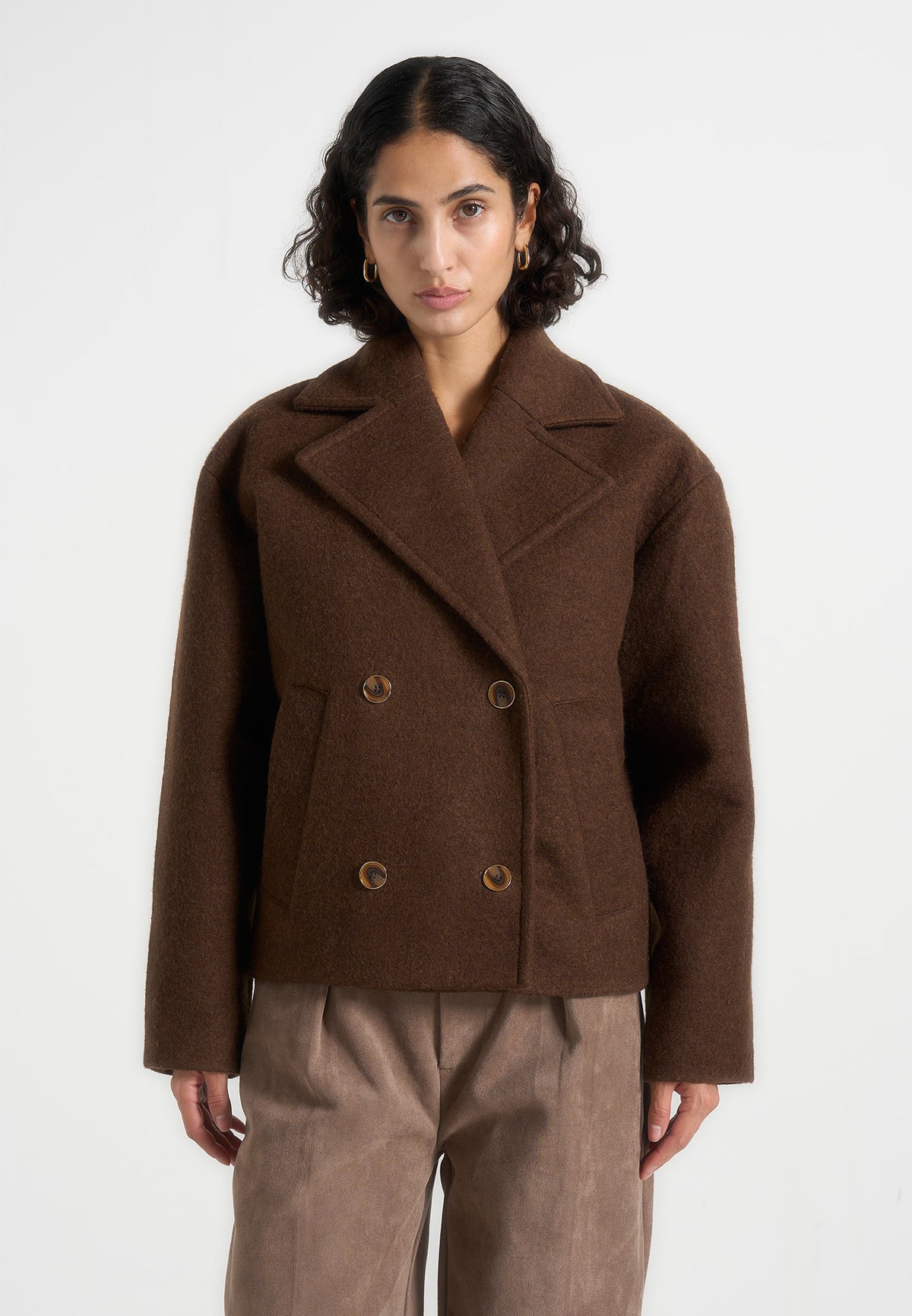 Mika - Unisex Double Breasted Jacket - Brown