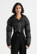 Dalya - Matte Cropped Biker Puffer Jacket - Black