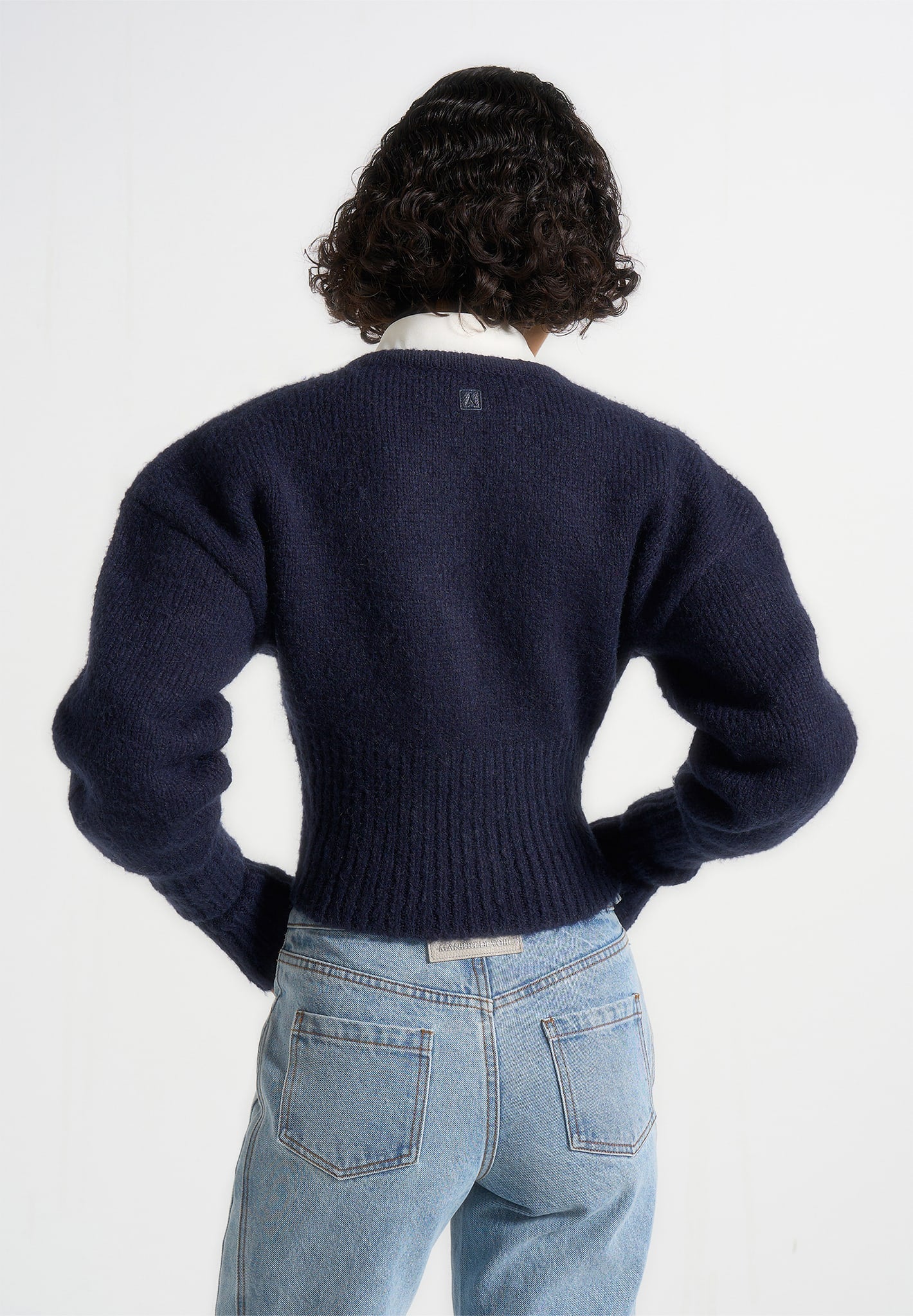 Mayla - Knitted Cinch Waist Cardigan - Navy