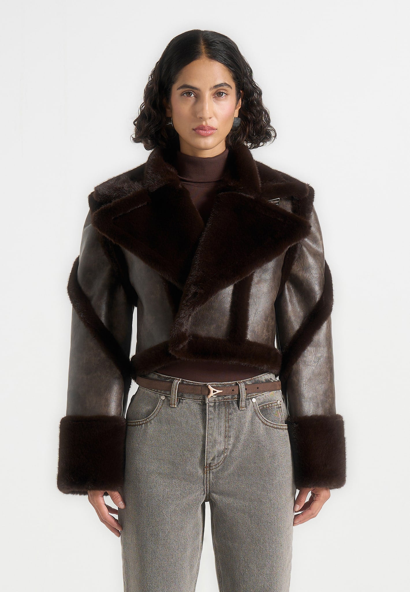 Kena - Vintage Leather & Plush 2-in-1 Gilet Jacket - Brown 
