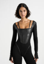 Leather and Bandage Corset Jumpsuit - Black