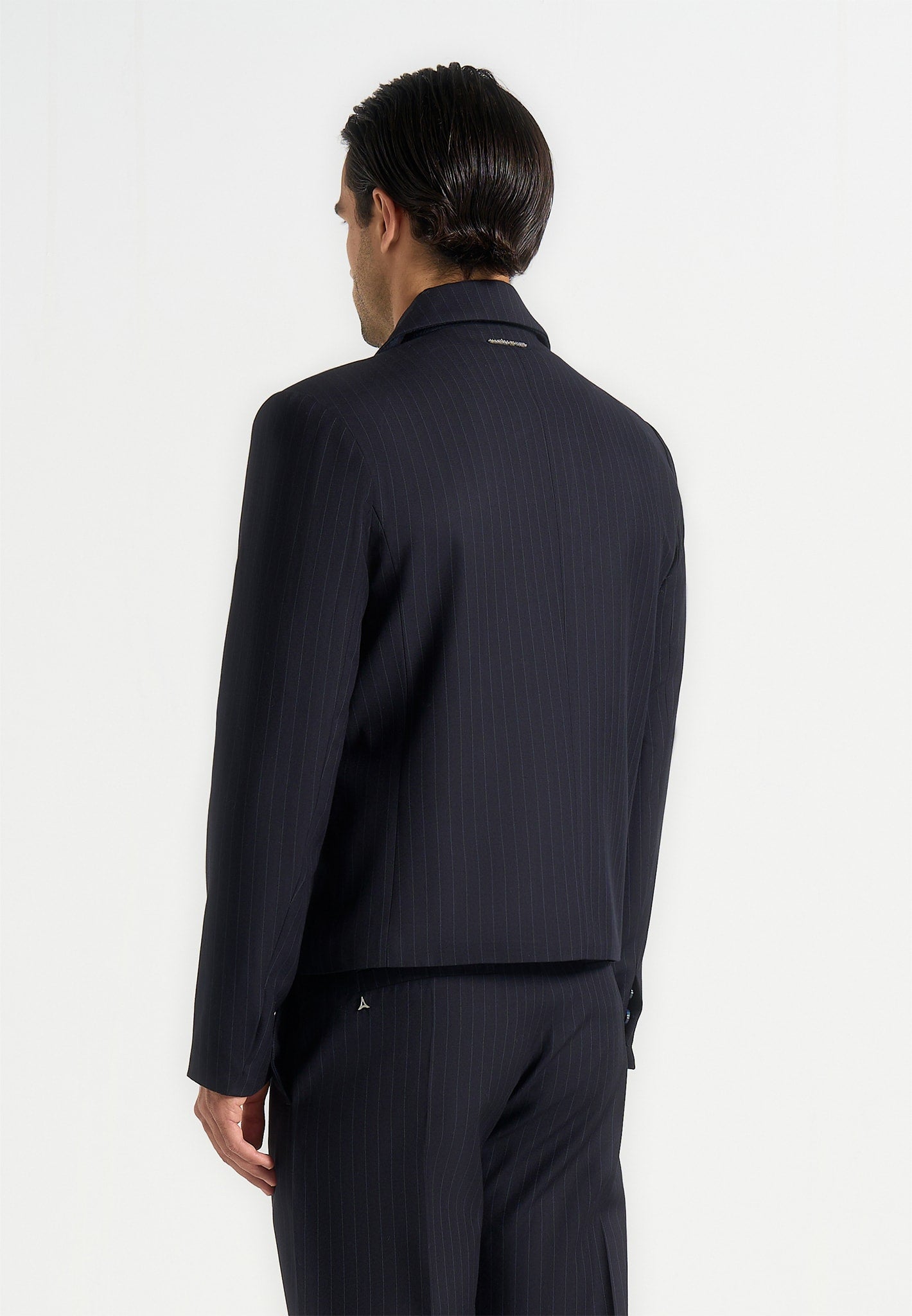 Silas - Pinstriped Tailored Cropped Blazer - Navy