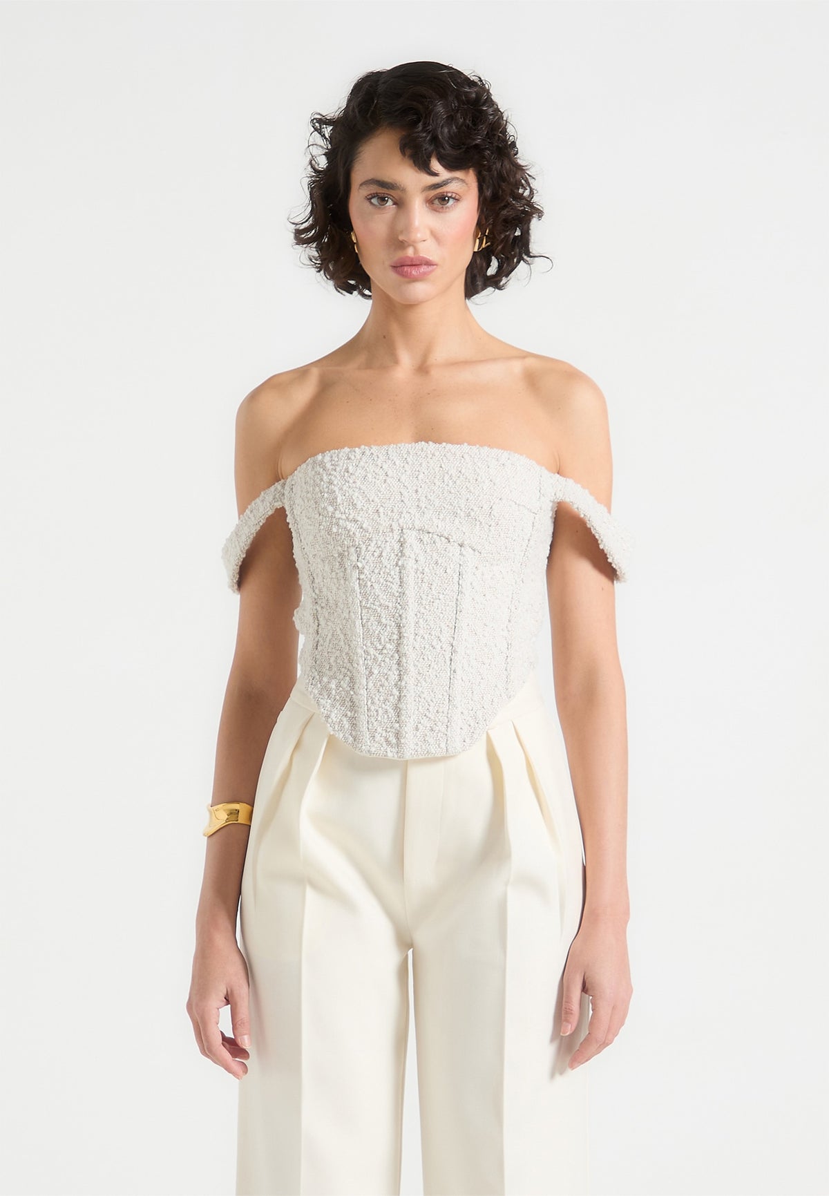 Bonnie - Boucle Bardot Corset Top - Off White