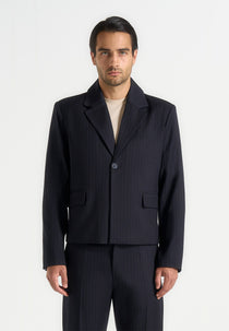 Silas - Pinstriped Tailored Cropped Blazer - Navy