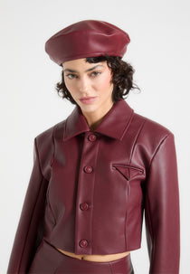 Anya - Leather Beret - Wine Red