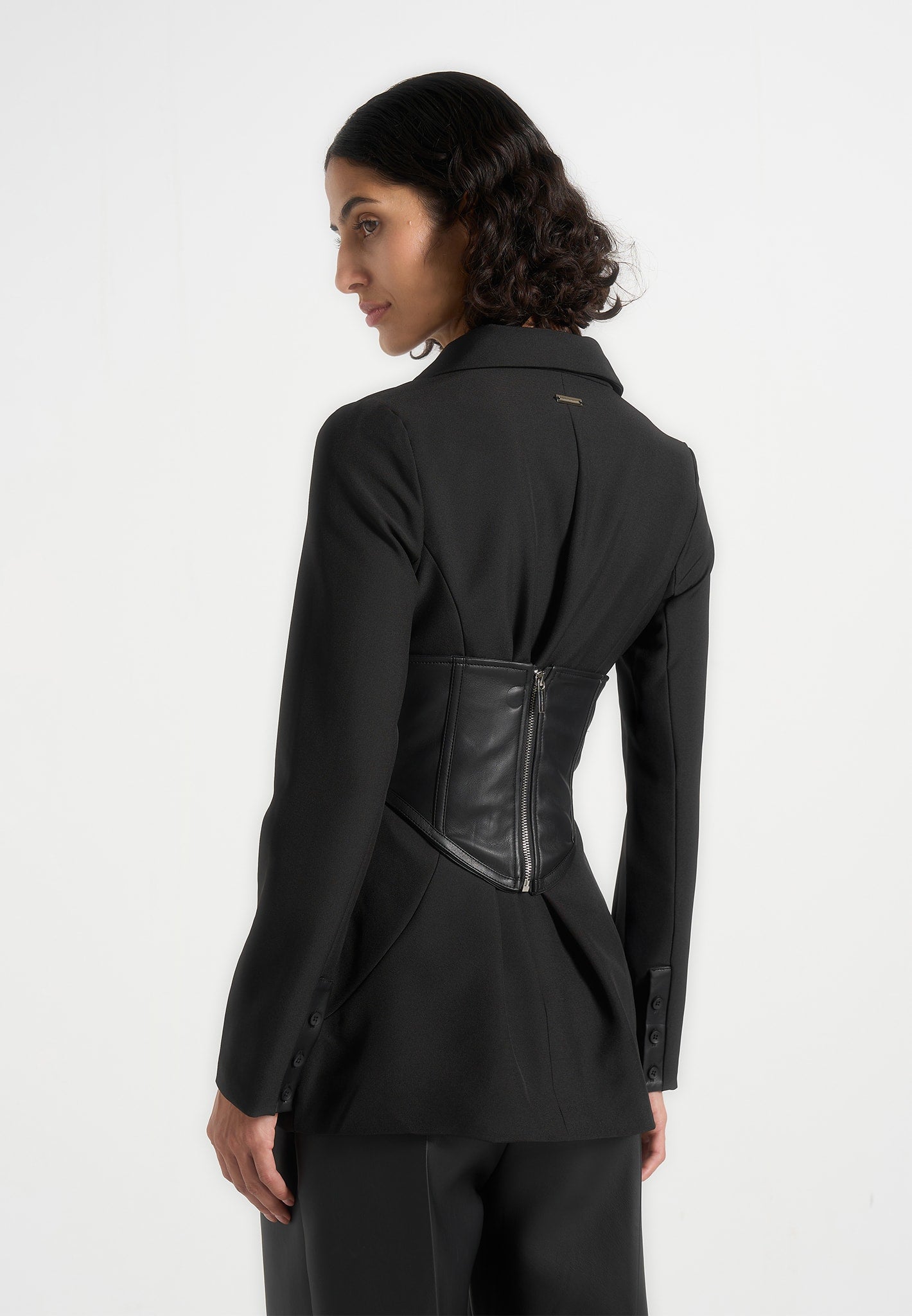 Blazer with Leather Corset - Black