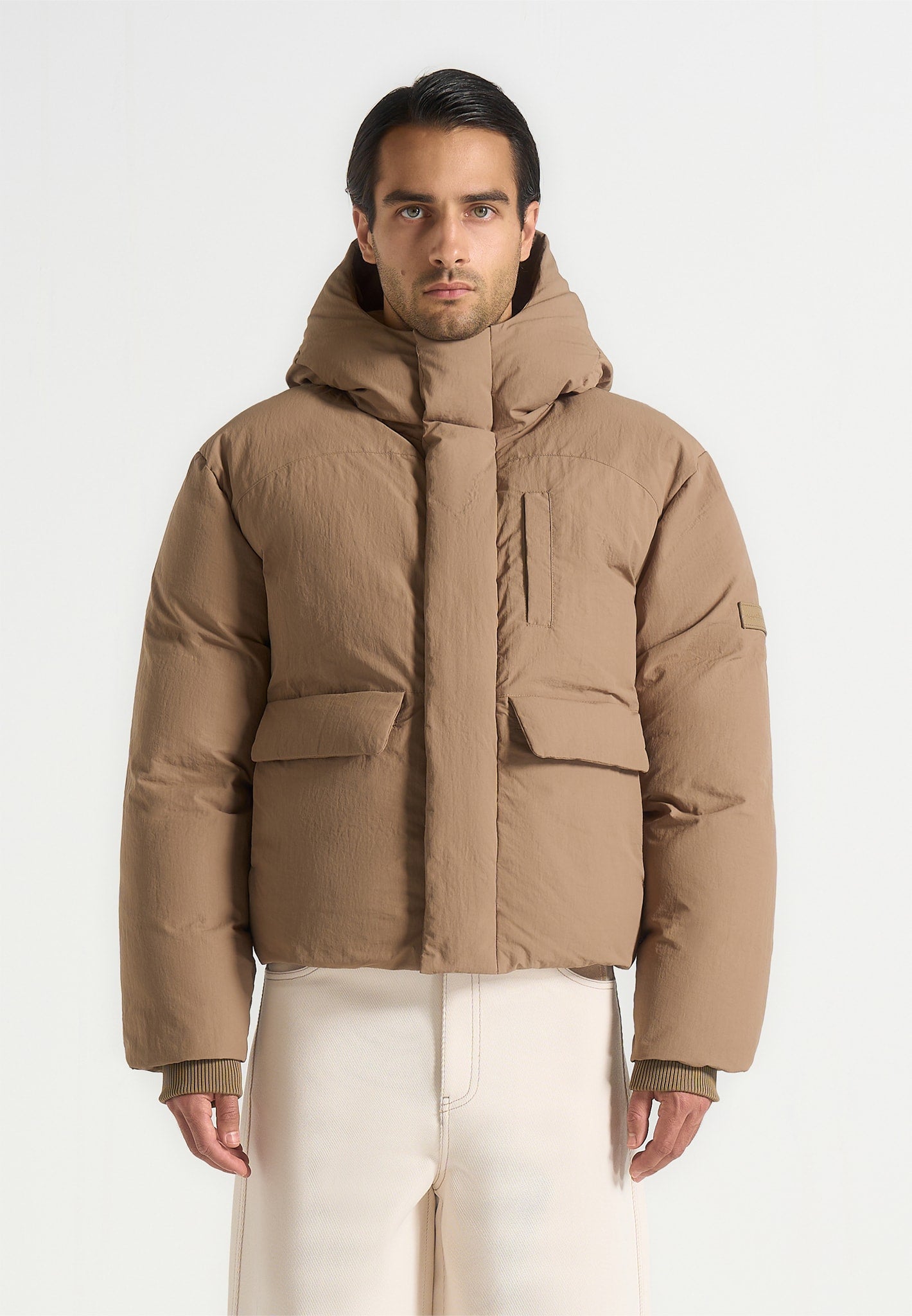 Casey - Unisex Minimal Raglan Puffer Jacket - Taupe 