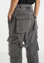 Mid Rise Cargo Pants - Washed Grey