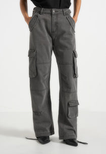 Mid Rise Cargo Pants - Washed Grey
