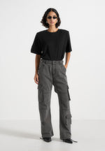 Mid Rise Cargo Pants - Washed Grey