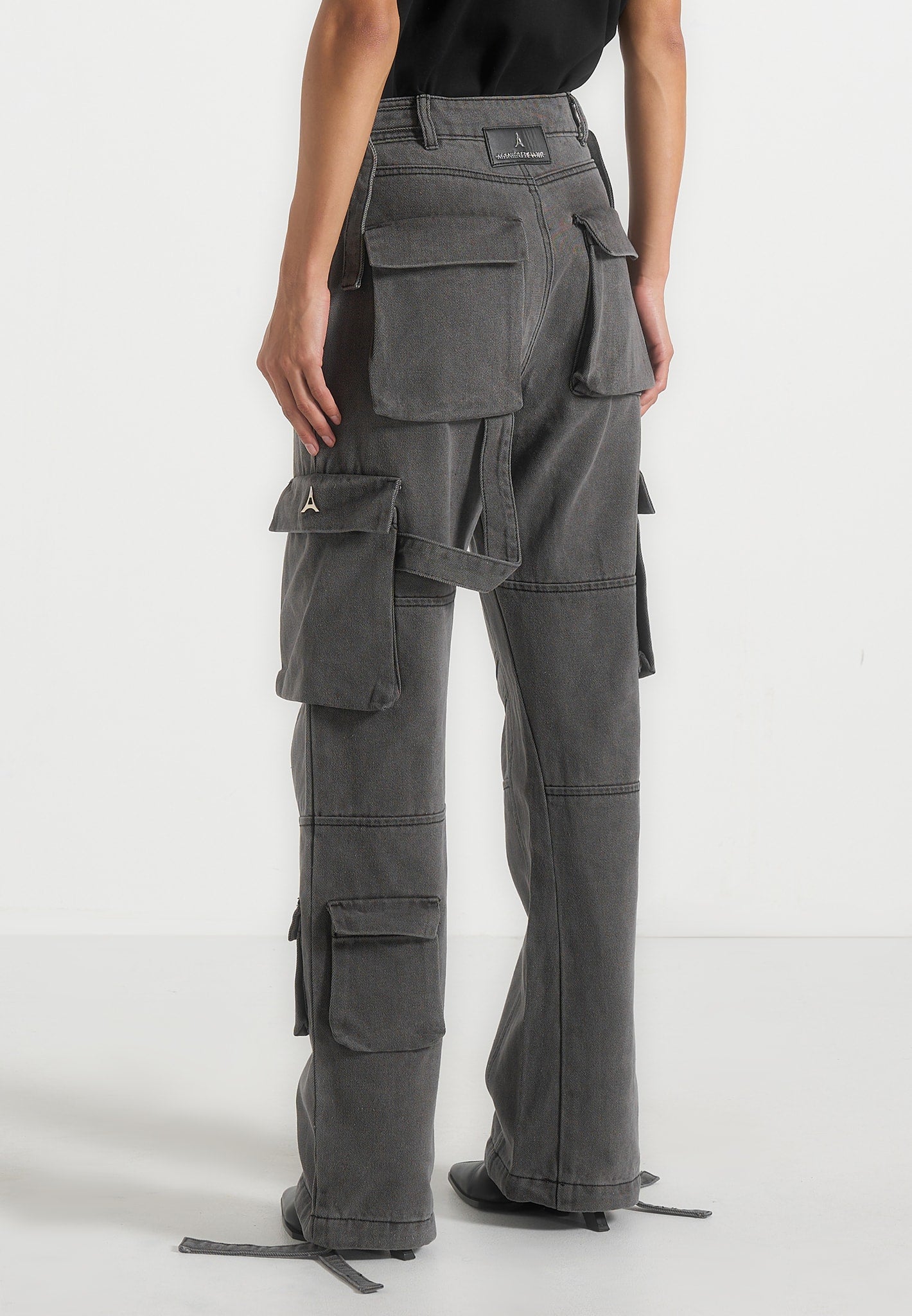 Mid Rise Cargo Pants - Washed Grey