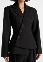 Thalia - Asymmetric Tailored Double Breasted Blazer - Black