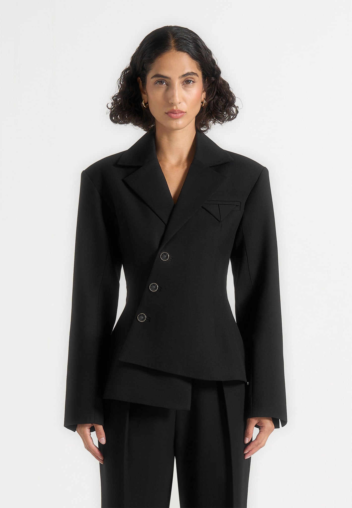 Thalia - Asymmetric Tailored Double Breasted Blazer - Black 