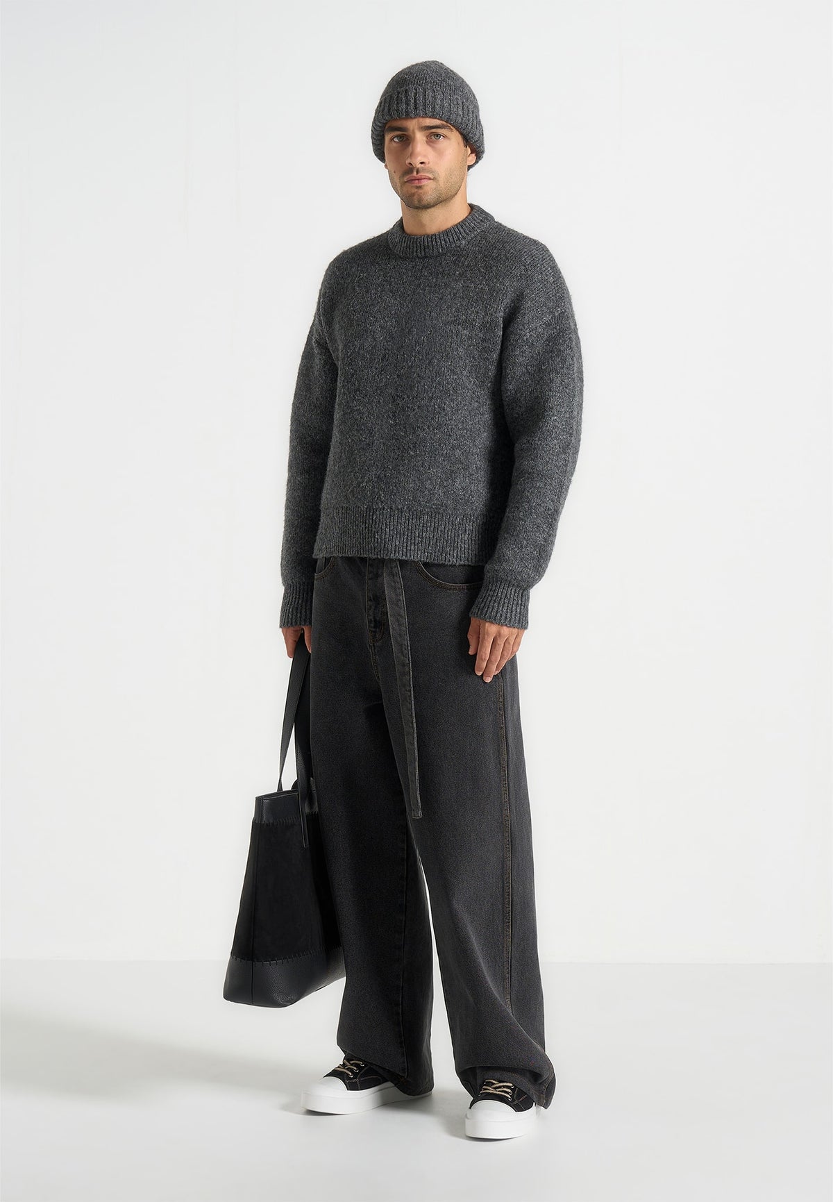KW001 - Brushed Wool Knit Jumper - Grey