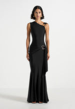 Rania - Asymmetric Draped Midaxi Dress - Black