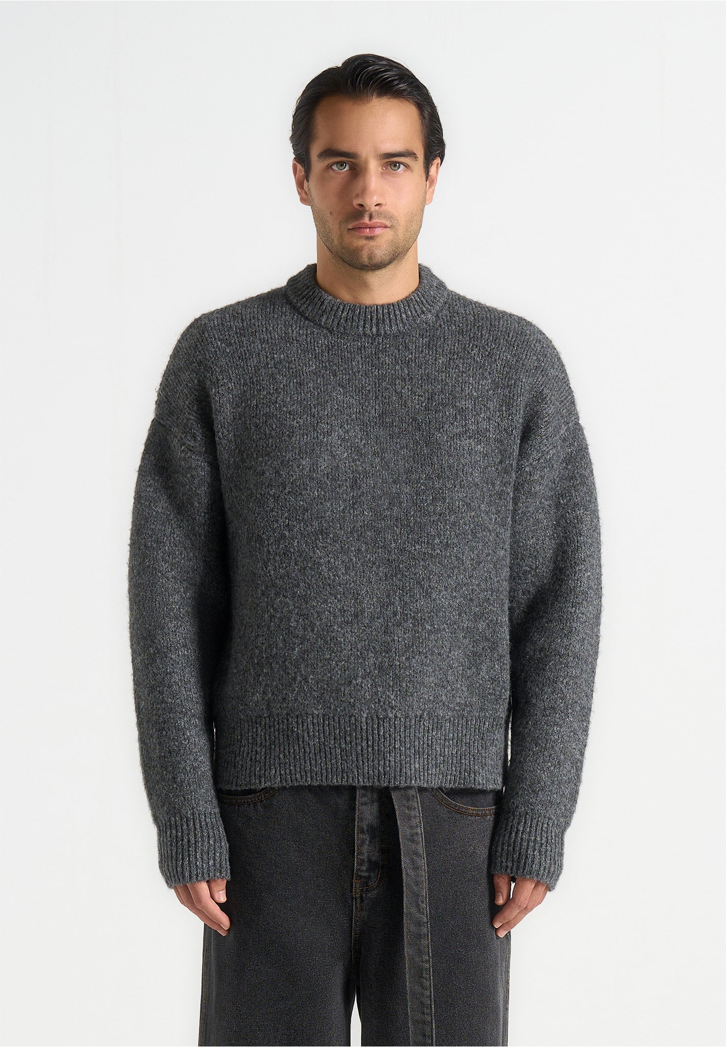 Chris - Brushed Wool Knit Jumper - Grey 