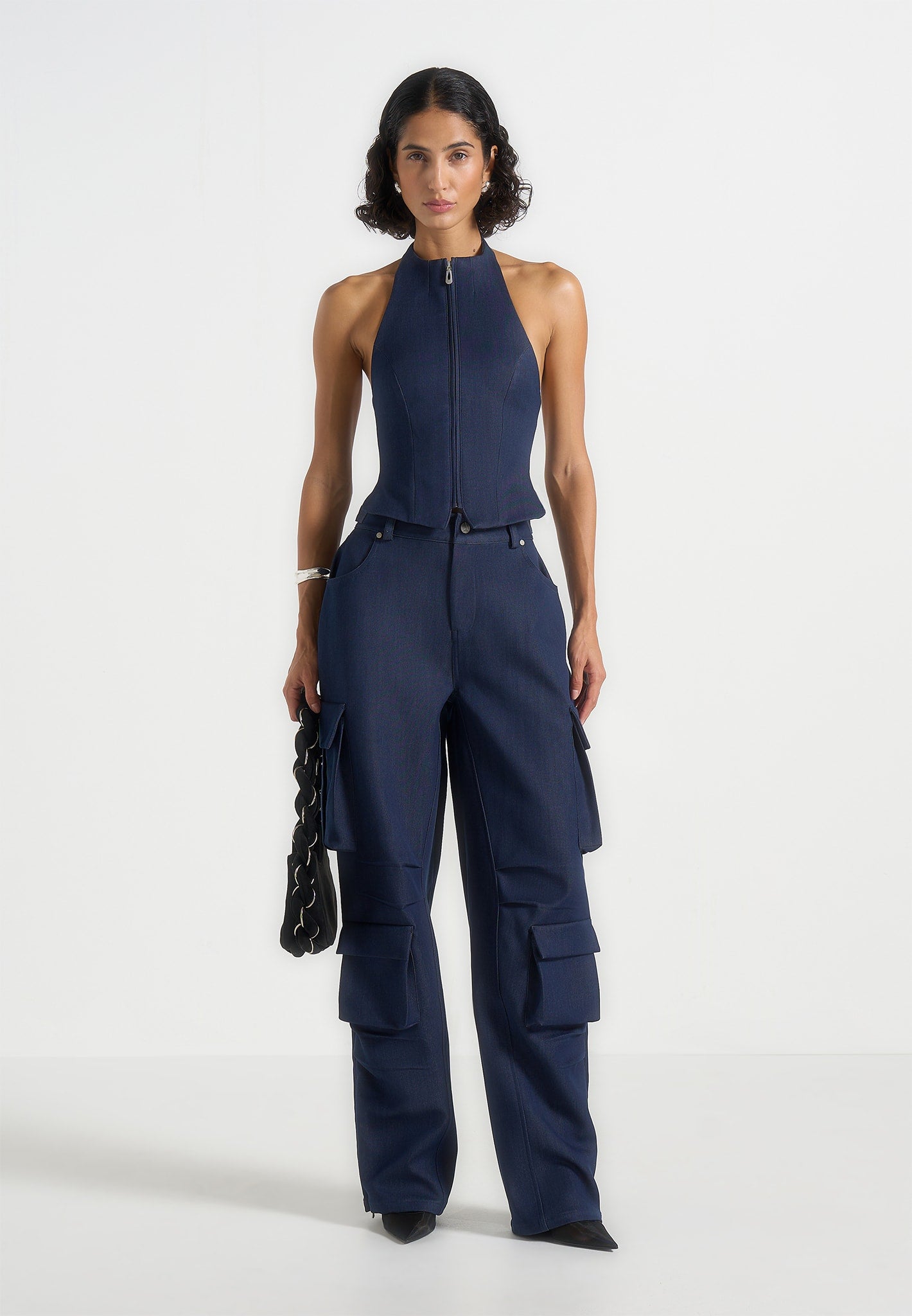 Claudette - Halterneck Backless Top - Indigo