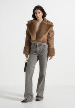 Kena - Vintage Leather & Plush 2-in-1 Gilet Jacket - Taupe