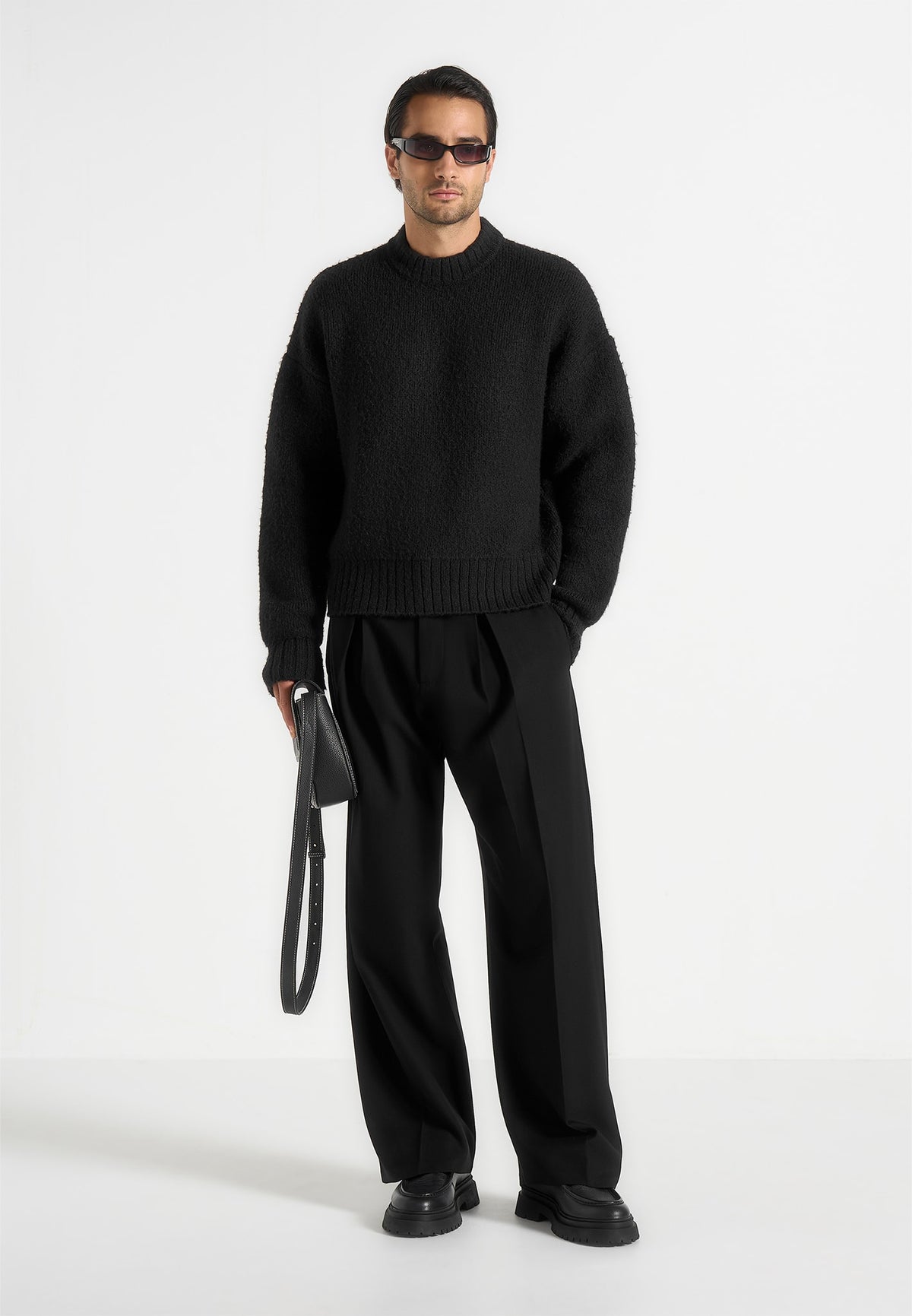 KW001 - Brushed Wool Knit Jumper - Black