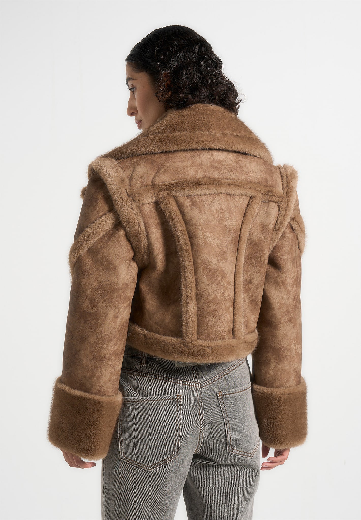 Kena - Vintage Leather & Plush 2-in-1 Gilet Jacket - Taupe
