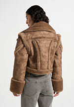 Kena - Vintage Leather & Plush 2-in-1 Gilet Jacket - Taupe