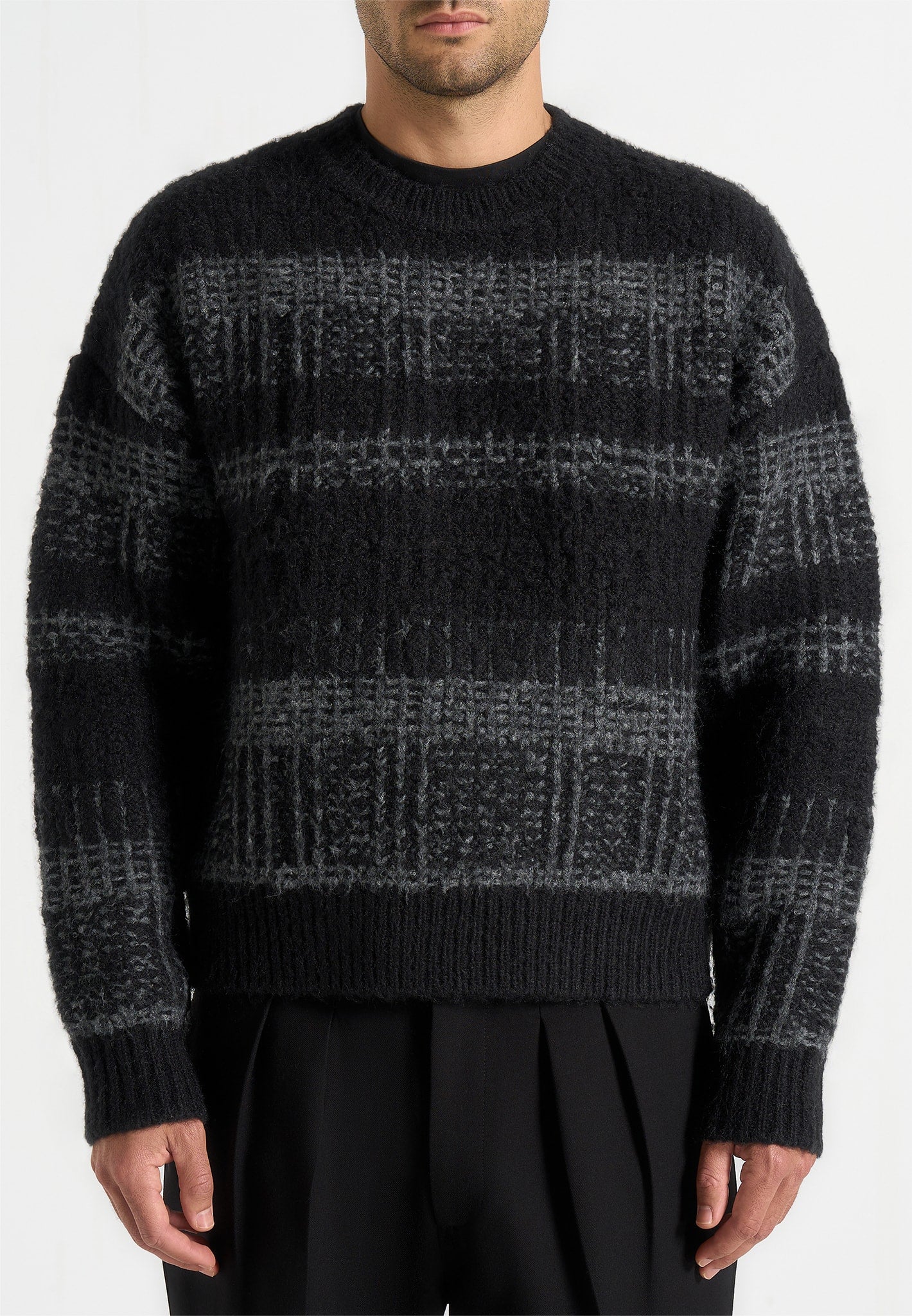 Ayden - Check Wool Knit Jumper - Black/Grey 