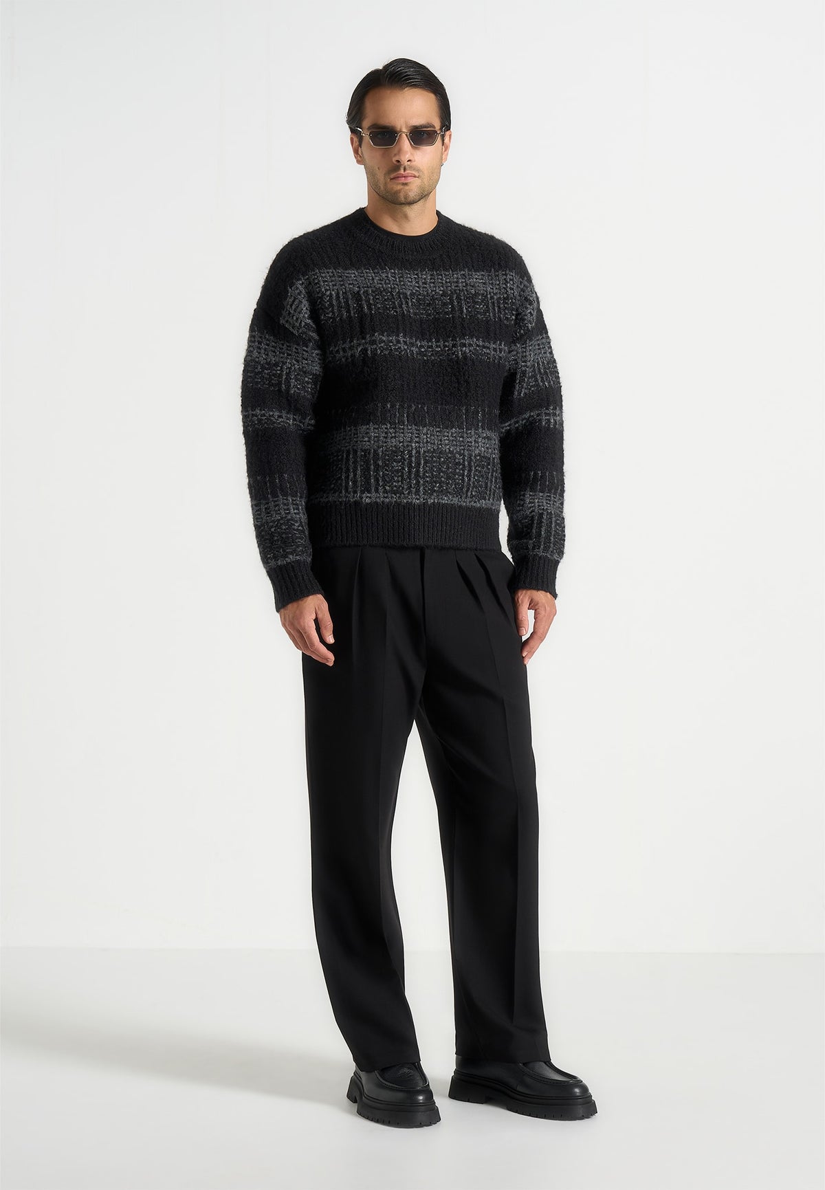 Arthur - Check Wool Knit Jumper - Black/Grey