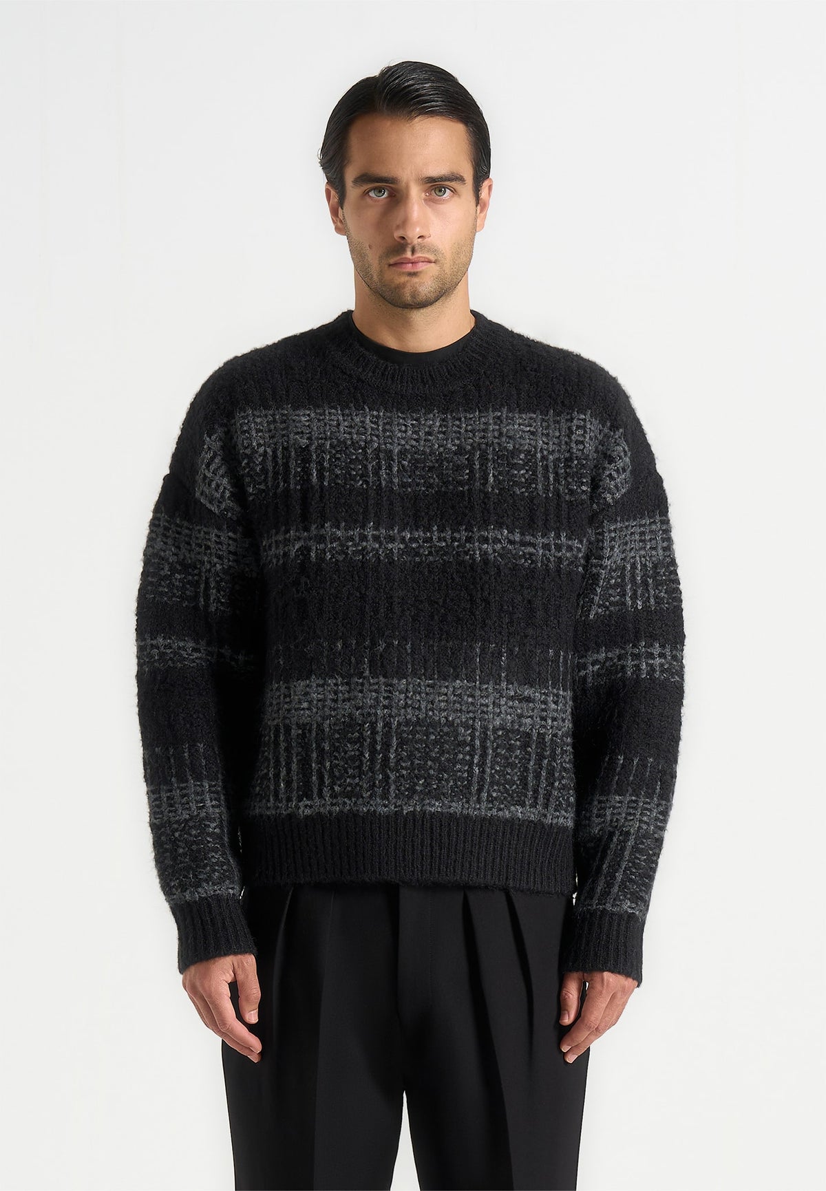 Arthur - Check Wool Knit Jumper - Black/Grey