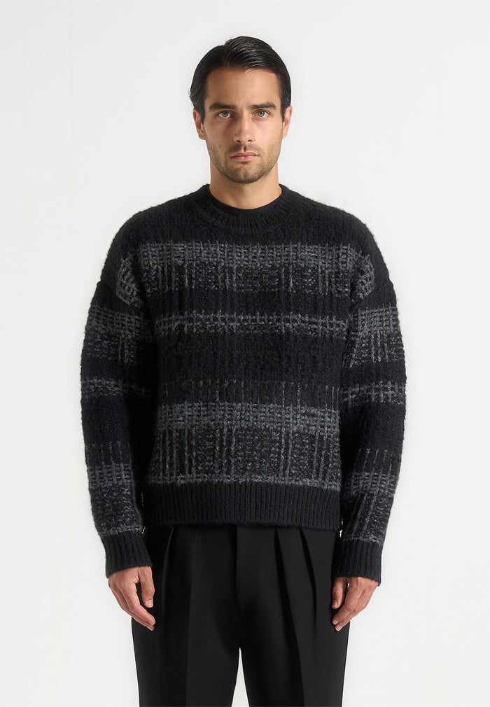 Ayden - Check Wool Knit Jumper - Black/Grey