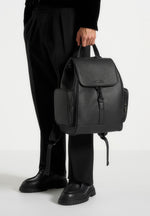 Taylor - Pebbled Leather Eiffel Clasp Backpack - Black