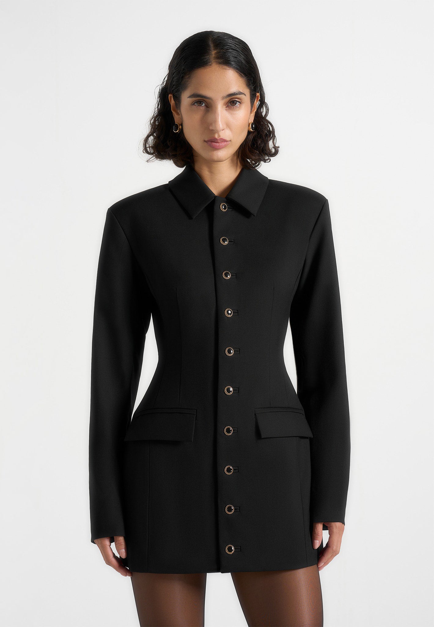 Amelie - Hourglass Button Up Blazer Dress - Black Amelie - Hourglass Button Up Blazer Dress - Black