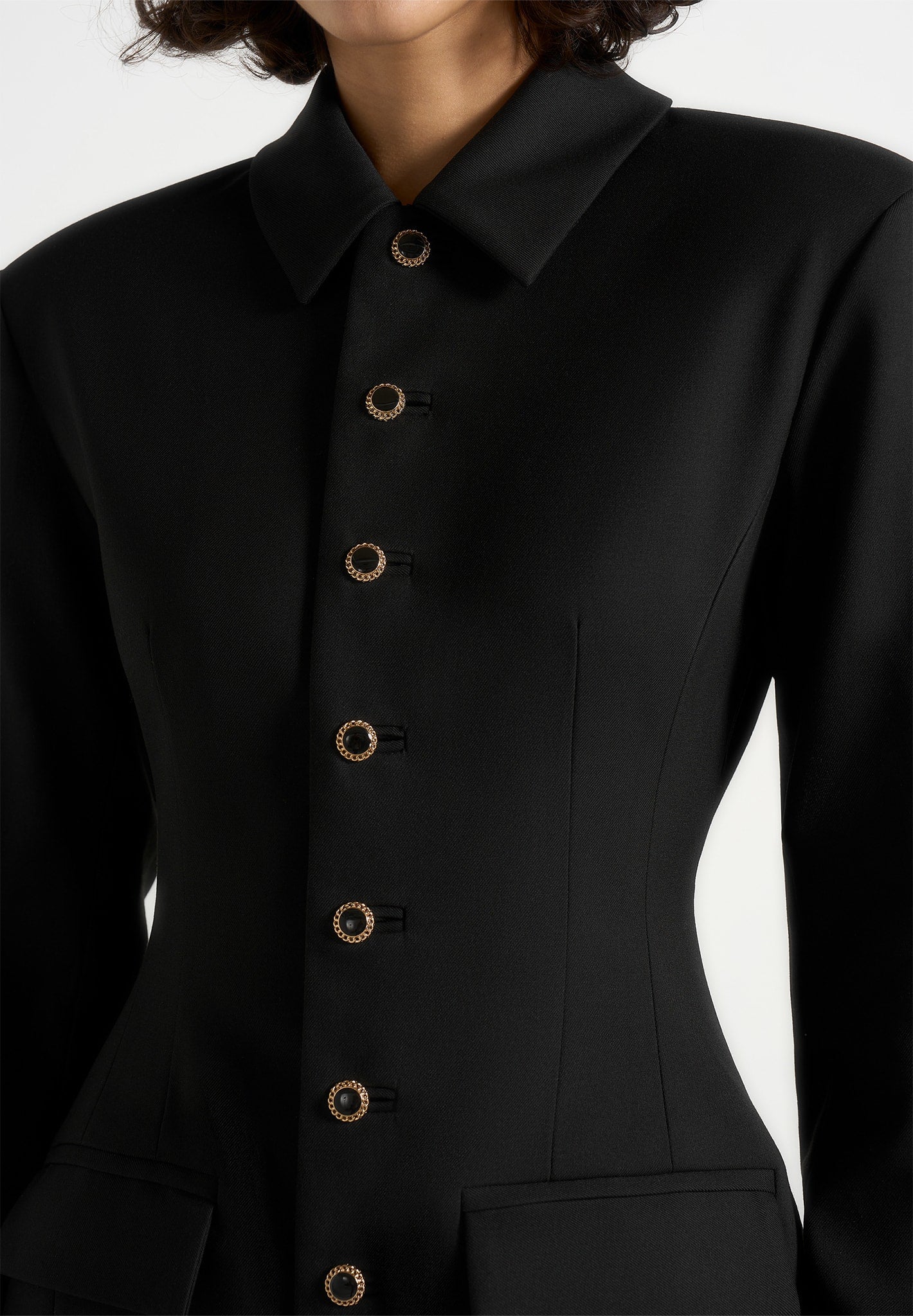 Amélie - Hourglass Button Up Blazer Dress - Black