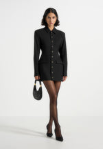 Amélie - Hourglass Button Up Blazer Dress - Black