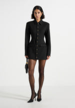 Amélie - Hourglass Button Up Blazer Dress - Black