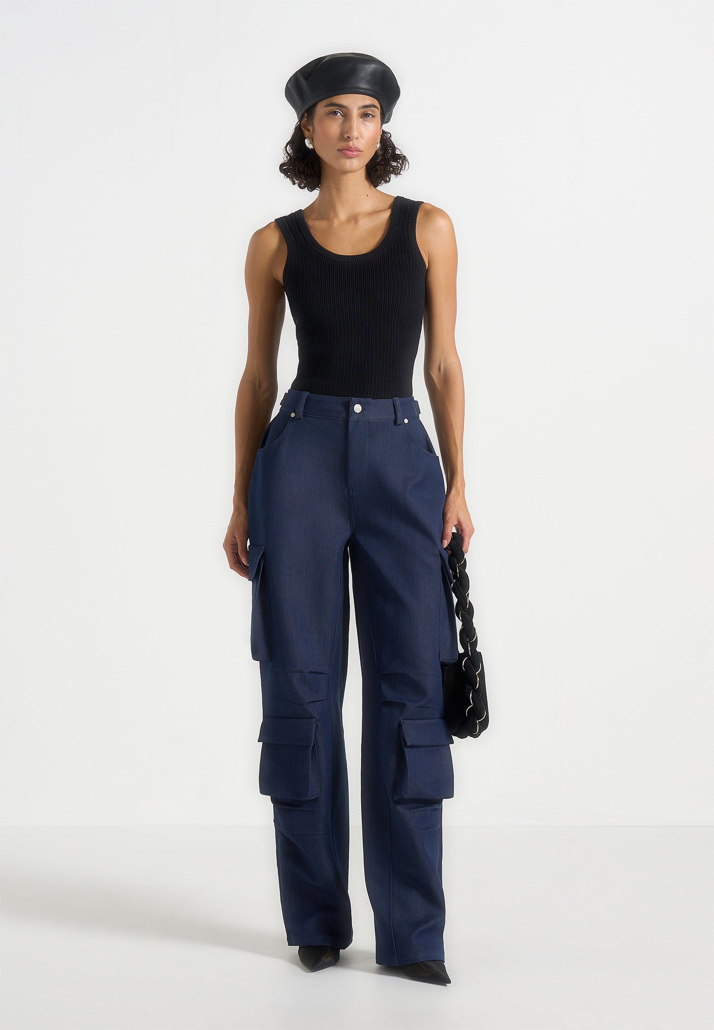 Emilie - High Waisted Cargo Pants - Indigo