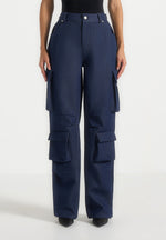 Emilie - High Waisted Cargo Pants - Indigo
