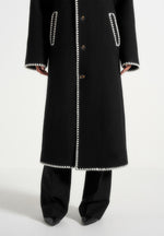 Elora - Wool Blanket Stitch Belted Longline Coat - Black