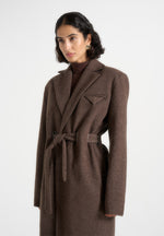 Jena - Wide Shoulder Wool Coat with Cinch Belt - Brown