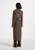 Jena - Wide Shoulder Wool Coat with Cinch Belt - Brown