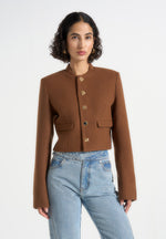 Evana - Structured Wool Jacket With Mixed Buttons - Brown