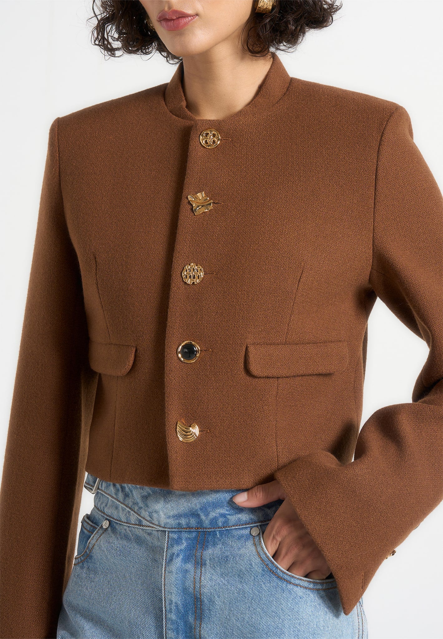 Evana - Structured Wool Jacket With Mixed Buttons - Brown 