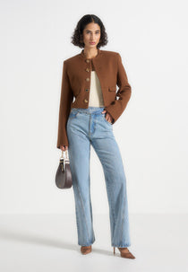 Evana - Structured Wool Jacket With Mixed Buttons - Rust