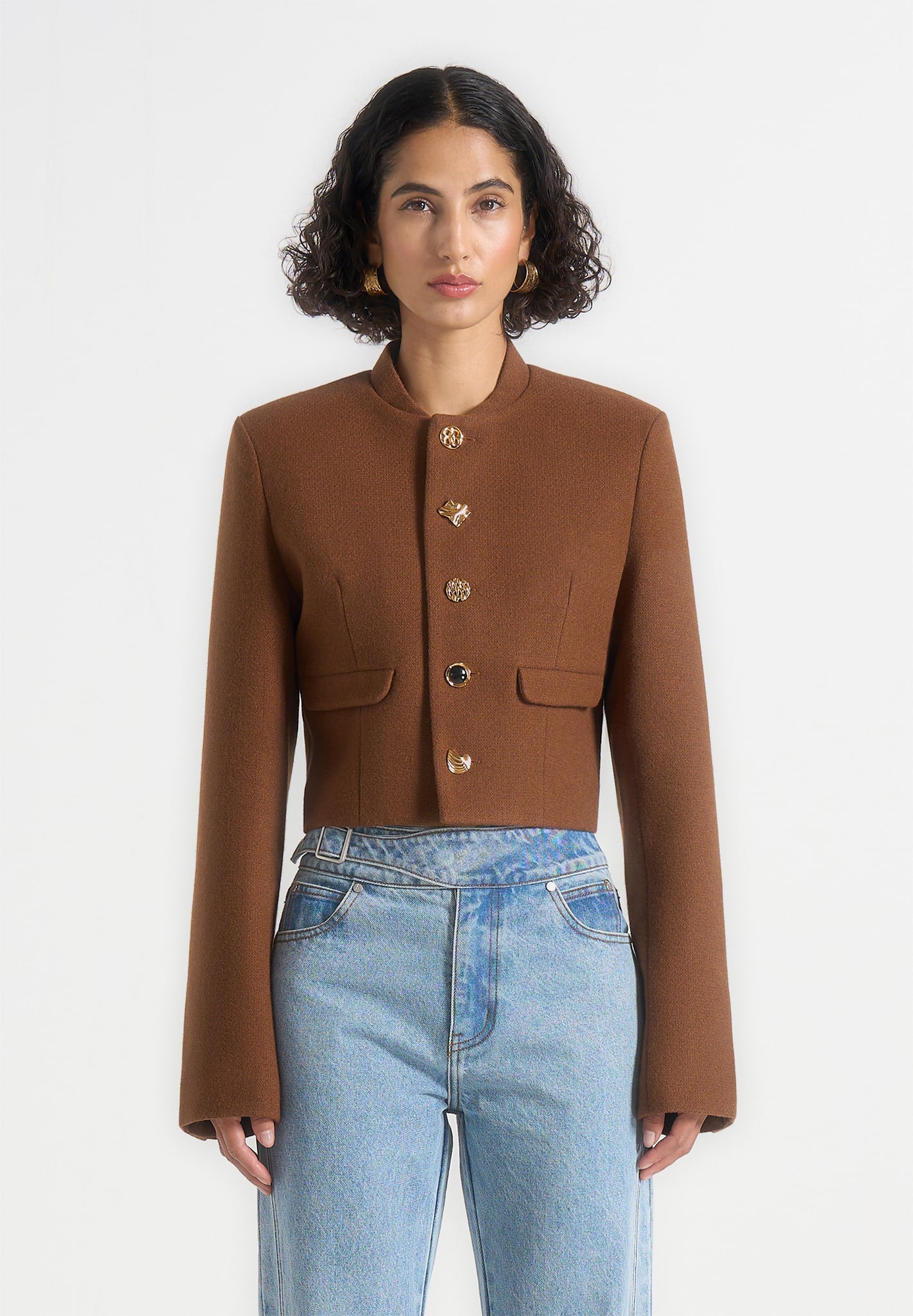 Evana - Structured Wool Jacket With Mixed Buttons - Brown
