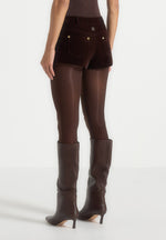 Samia - Velvet Patent Mini Shorts - Brown