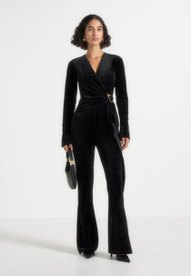 Solel - Velour Wrap Jumpsuit - Black