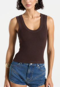 VS001 - Scoop Neck Ribbed Cotton Vest - Brown