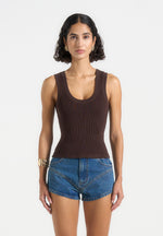 VS001 - Scoop Neck Ribbed Cotton Vest - Brown