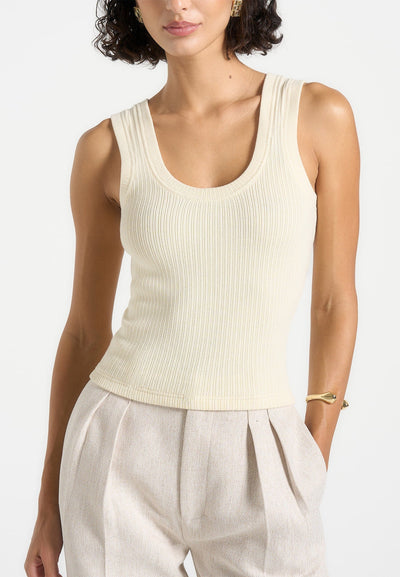 VS001 - Scoop Neck Ribbed Cotton Vest - Cream